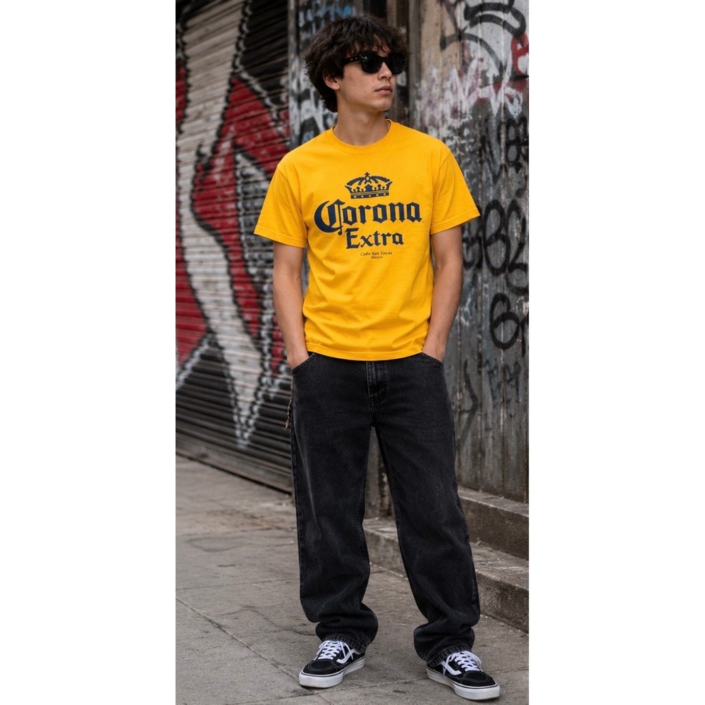 Corona Extra Cabo San Lucas Mexico T-Shirt Yellow Mens Small Graphic Y2K Tee‎